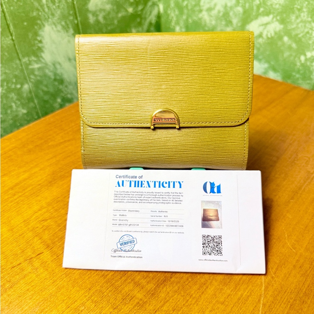 Givenchy Khaki Leather Trifold Wallet 100% Authentic COA Included